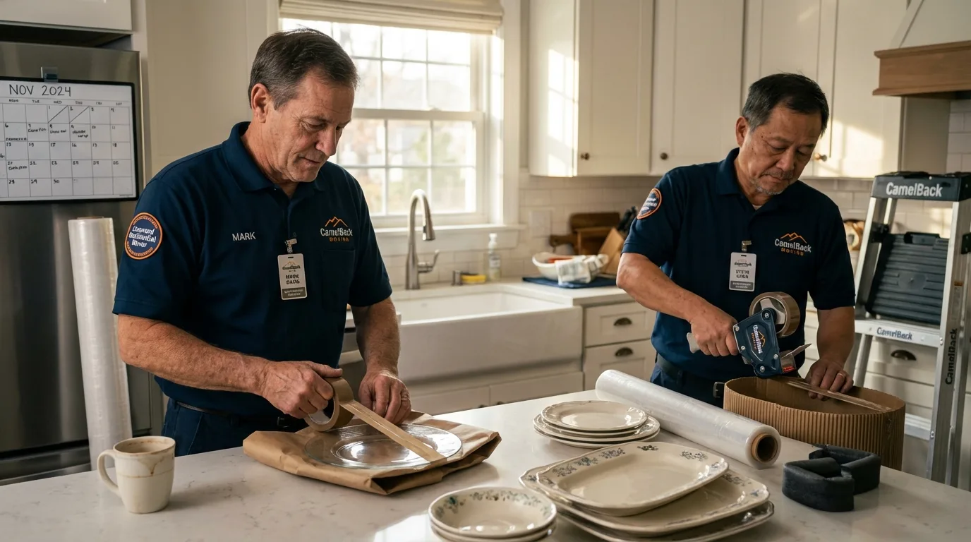 Professional crew packing kitchen dishware in Sistersville, WV